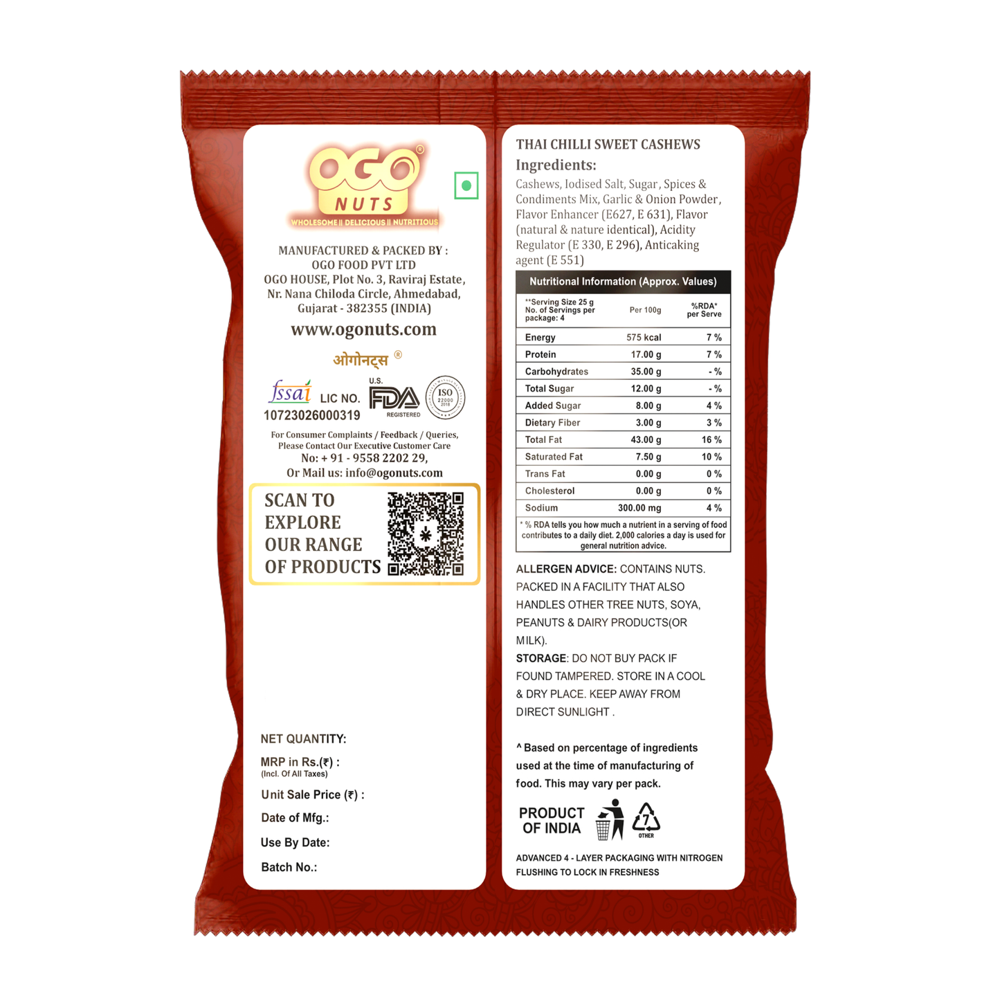 Thai Chilli Sweet Cashews 30g (PACK OF 6)