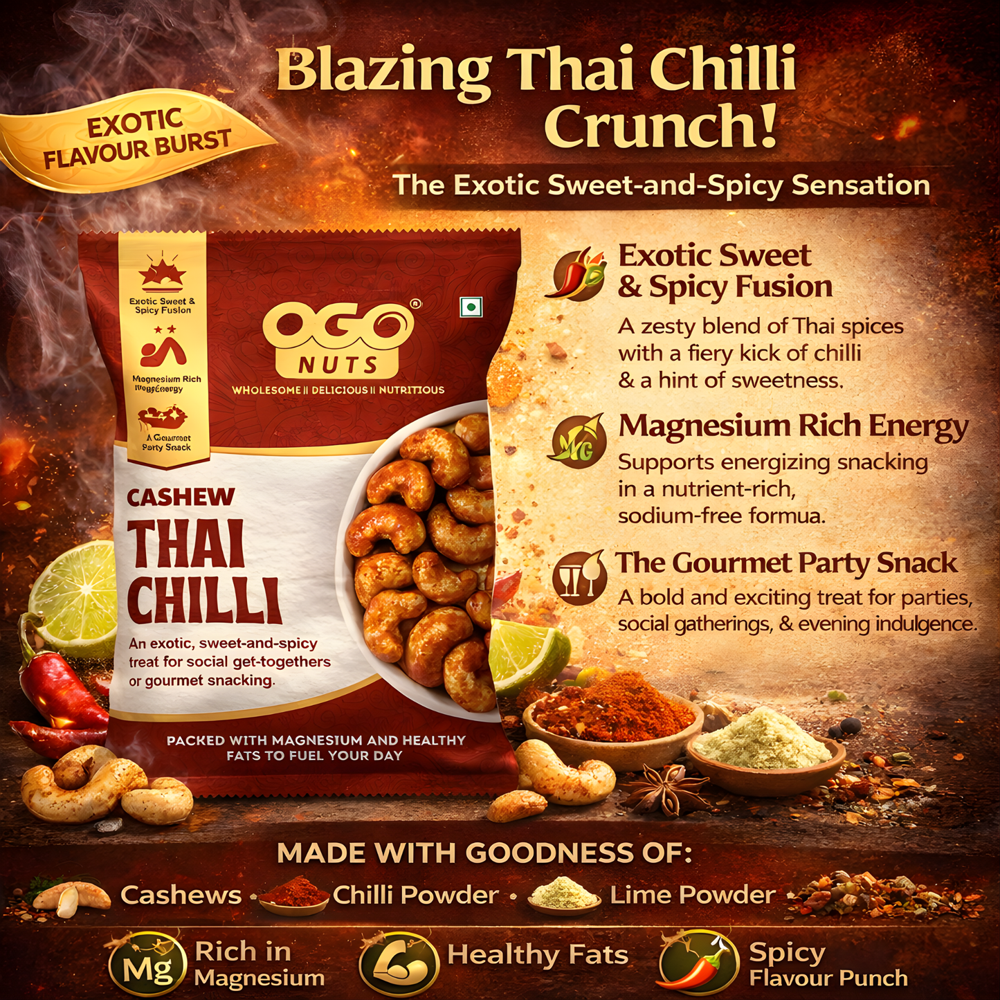 Thai Chilli Sweet Cashews 30g (PACK OF 6)