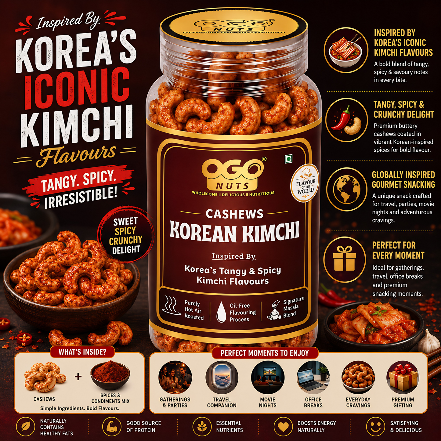 Korean Kimchi Cashews | Flavour of the World Collection 200g