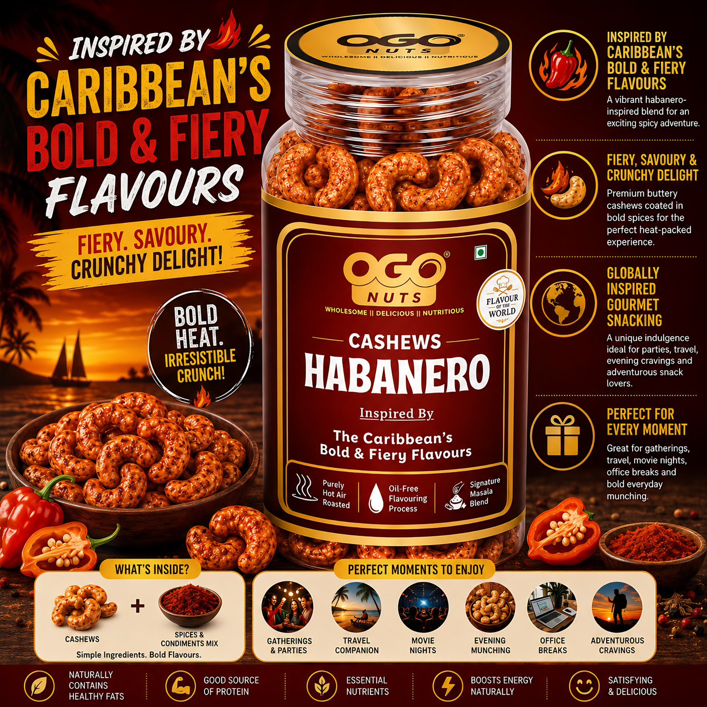 Caribbean Habanero Cashews | Flavour of the World Collection 200g