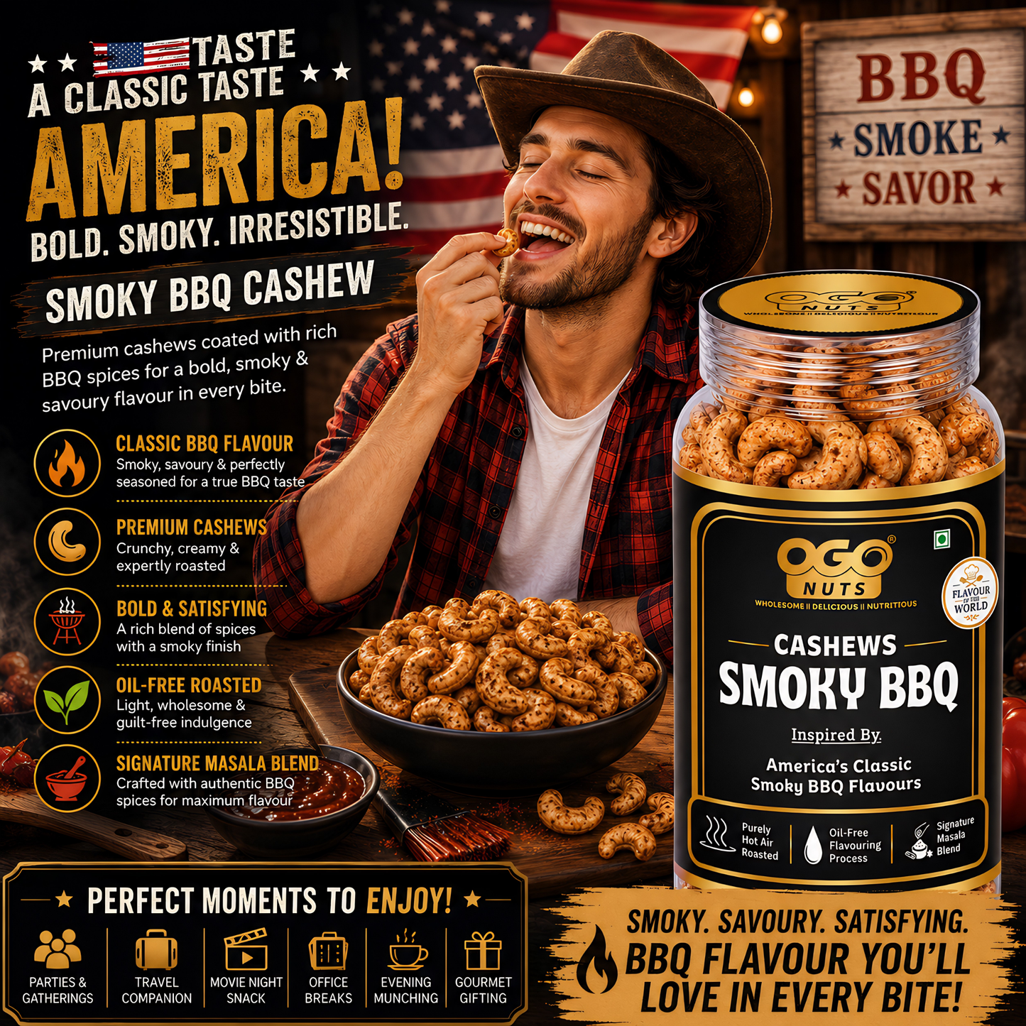 American Smoky BBQ Cashews | Flavour of the World Collection 200g