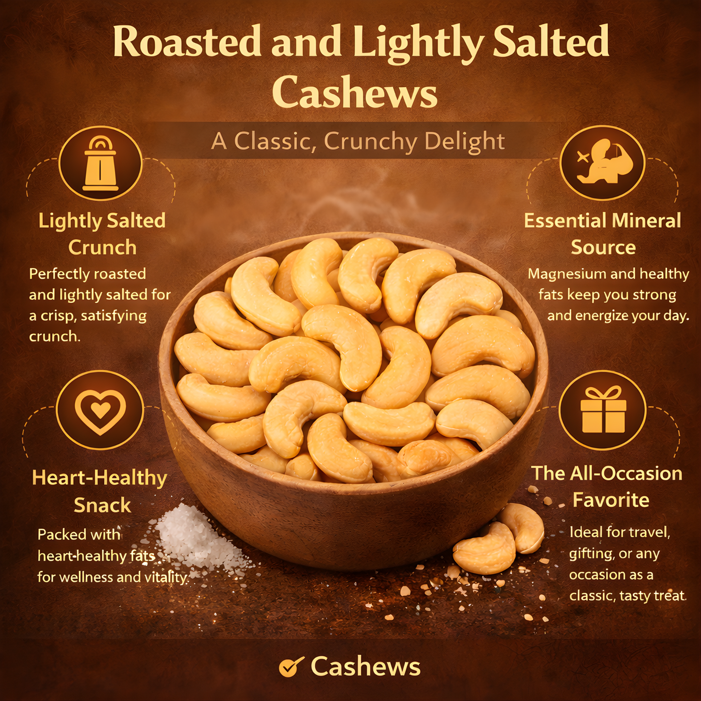 Roasted & Lightly Salted Cashews 30g (PACK OF 6)