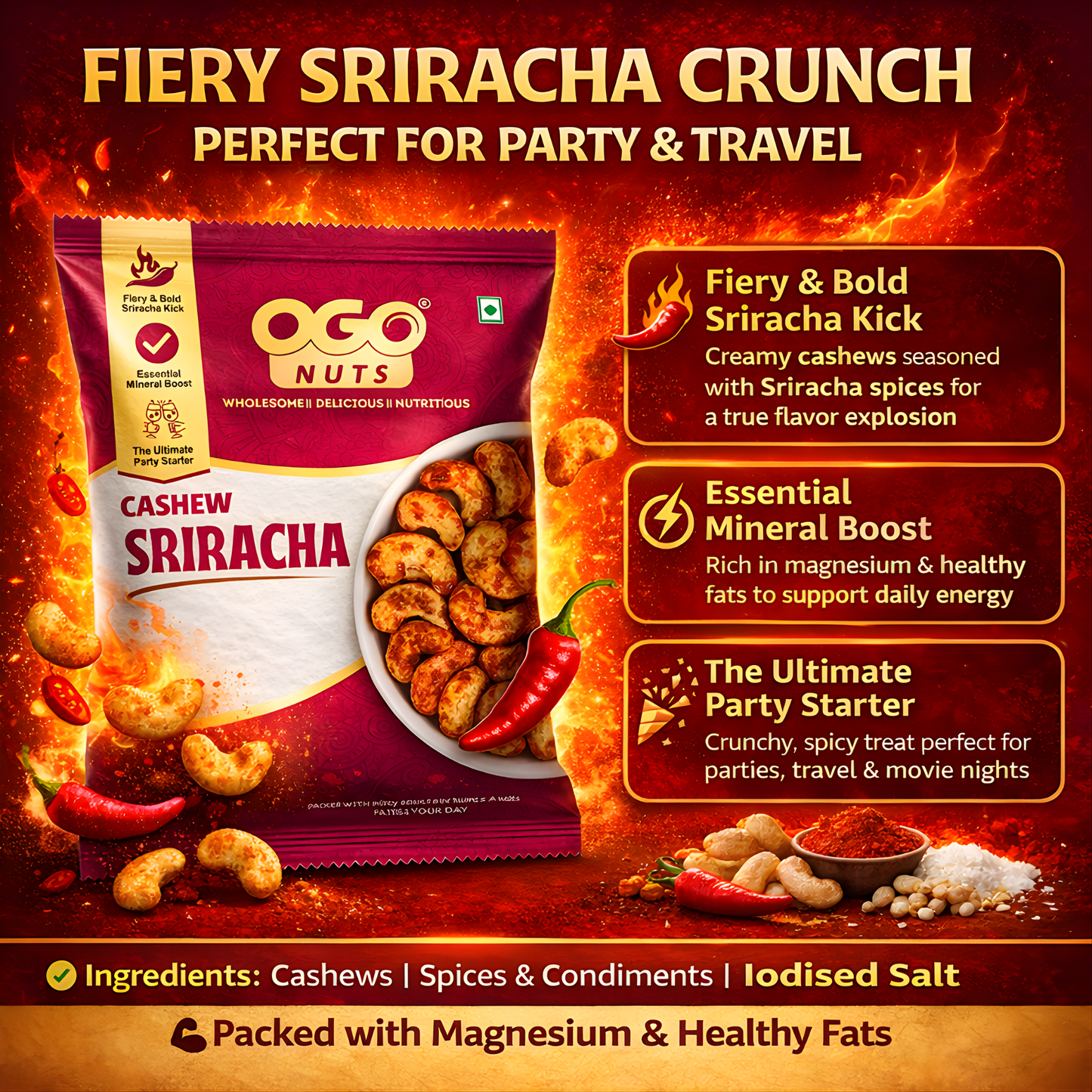 Sriracha Cashews 30g (PACK OF 6)