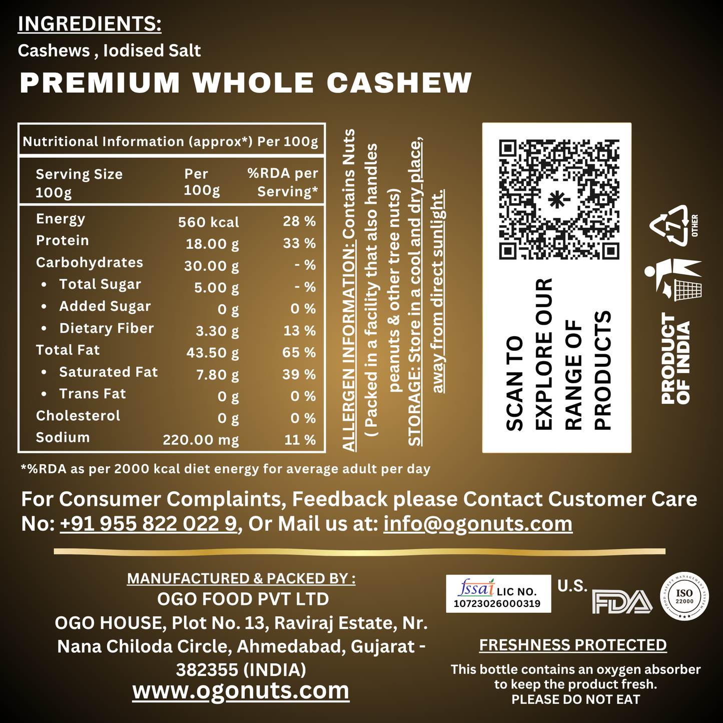 Roasted & Salted Cashews 200g