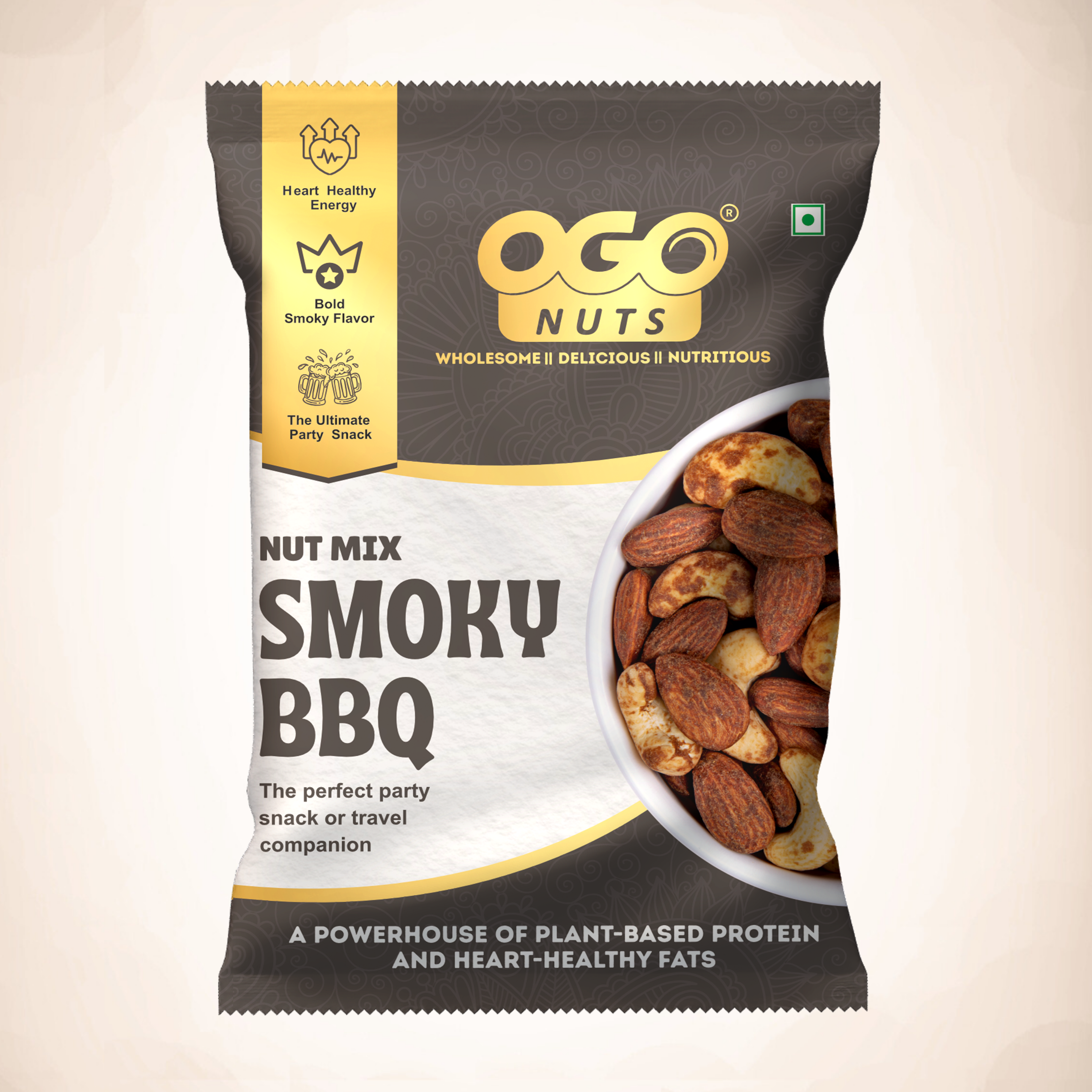 Smoky BBQ Nut Mix | Almonds & Cashews Oil-Free Snack (PACK OF 6) – OgoNuts