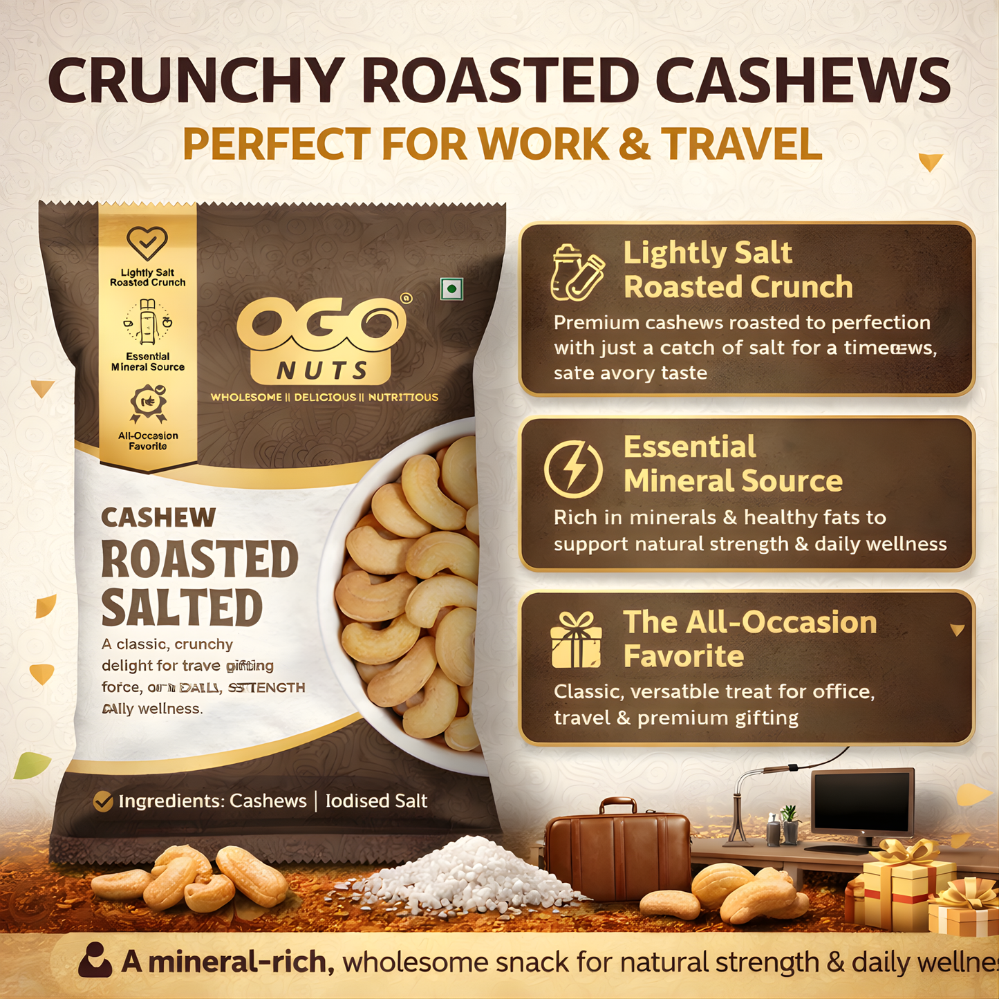 Roasted & Lightly Salted Cashews 30g (PACK OF 6)
